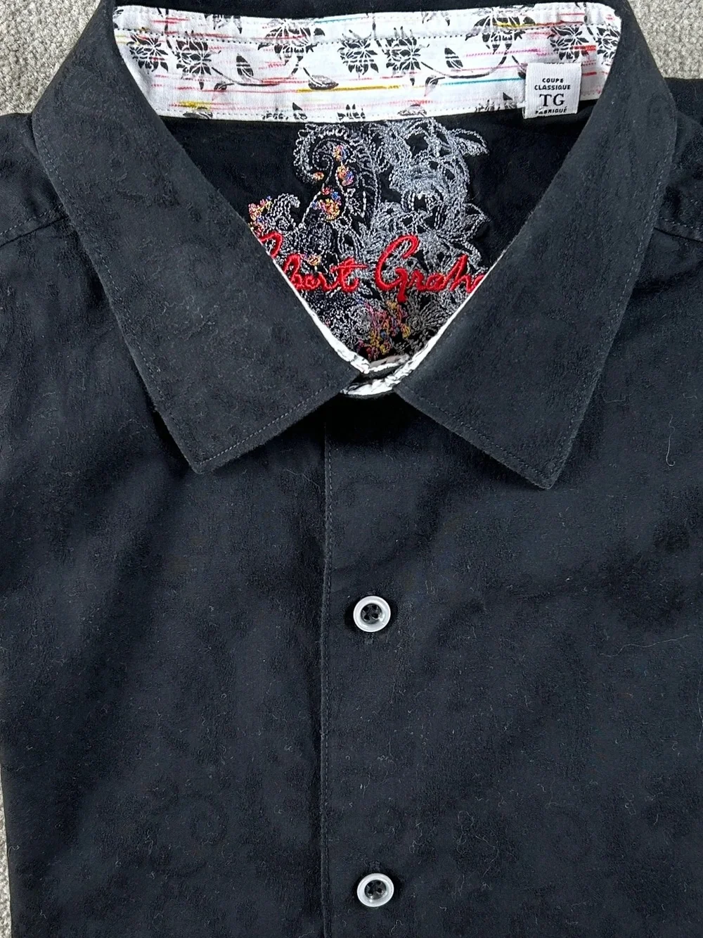 Robert Graham Shirt Mens XL Black Paisley Flip Cuff Long Sleeve Button Up